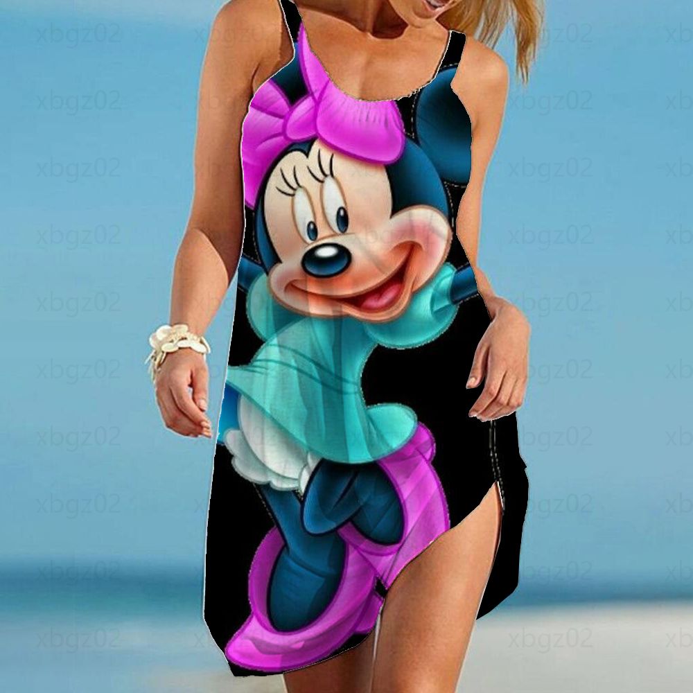 Elegant Dresses for Women Sexy 2022 Minnie Mouse Women&#39;s Dress Sling Summer Woman Beach Boho Disney Loose Print Mickey Fashion