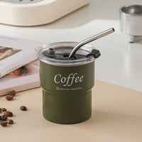 Stainless Steel Insulated Cup Beer Mug with Lid 300ml Reusable Water Bottle Multifunction Coffee Cup with Straws for Camping