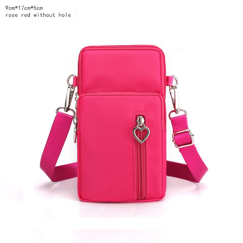 Women&#39;s Mini Shoulder Bag Oxford Waterproof Handbag Wrist Pouch Wallet Sports Cell Mobile Phone Bag Crossbody Bags for Girls