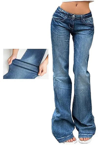 Women Vintage y2k Flared Jeans Retro Button-up Low Rise Casual Denim Pants Harajuku 2000s Aesthetic Trousers Basic Jeans