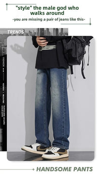 Jeans Men Wide Leg Explosive Jeans Male Loose Straight Denim Pants 2025 Autumn Harajuku Vintage Blue Trousers Streetwear Clothes