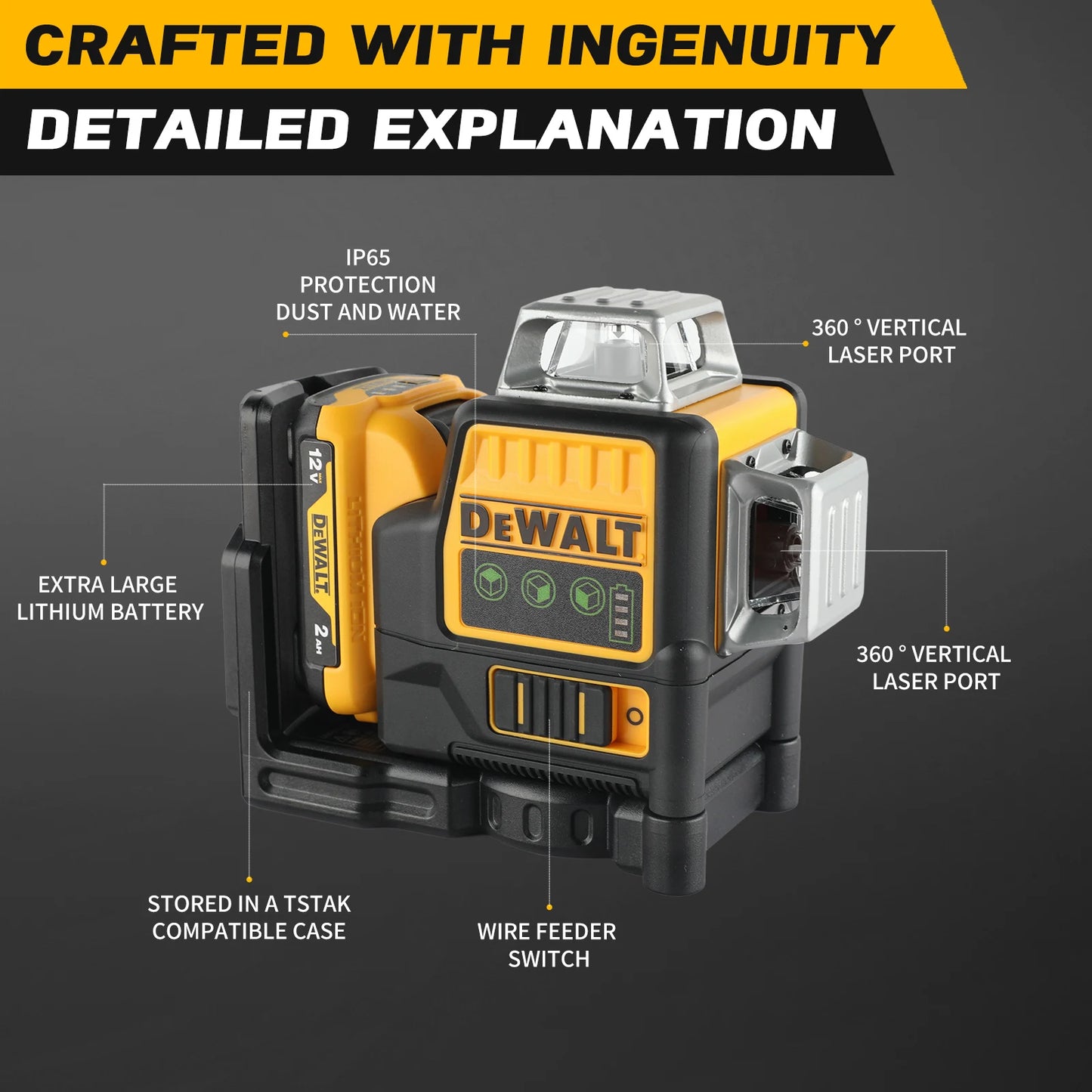 2025 NEW Dewalt DW089LG 3 Sides*360 Degree Vertical 12V Lithium Battery 12 Lines Laser Level 360 Horizontal Green Meter Outdoor