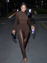 Sisterlinda Sexy Fashion Jumpsuits Woman o-Neck Full Sleeve Shirring Hollow Skinny Peach Hip Hot Girls Midnight Party Clubwear