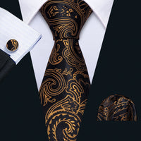 Retro Orange Floral Men Tie Set Silk Jacquard Necktie Wedding Business Handkerchief Cufflinks Tie Barry.Wang Designer FA-5346