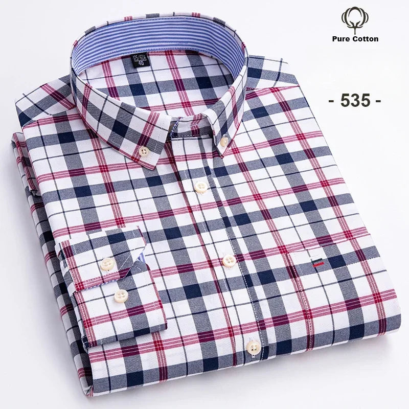 New in shirt Plus size 7xl 100%cotton Oxford long-sleeve shirts for man slim fit formal plain shirt plaid office elegant clothes