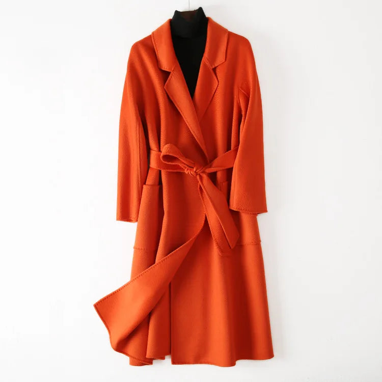 2023 New Double Sided Cashmere Wool Coat Female Autumn Winter Loose Long Woolen Solid Color Outwear