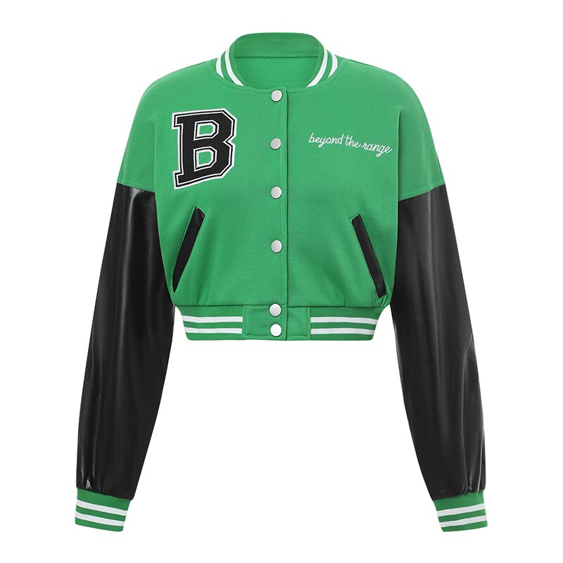 Woman Y2K Oversized Baseball Uniform Jacket Bomber Top Coat Letters Embroidery Pattern Long Sleeve Jacket with Pocket