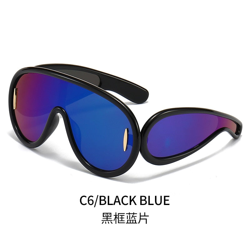 2023 New Fashion One Piece Big Frame Goggles Oversized Oval Sunglasses Women Men Trendy Hip Hop Sun Glasses