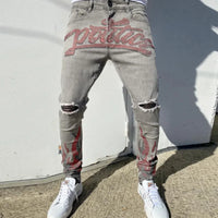 New arrive men's slim ripped jeans high quality diamond decoration street fashion casual pants stylish sexy punk jeans men;