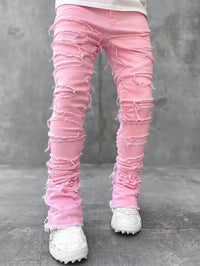 2025 Men Ripped Stacked Jeans Distressed Slim Fit Skinny Straight Leg Jeans Fashion Hip Hop Denim Pants Casual Streetwear