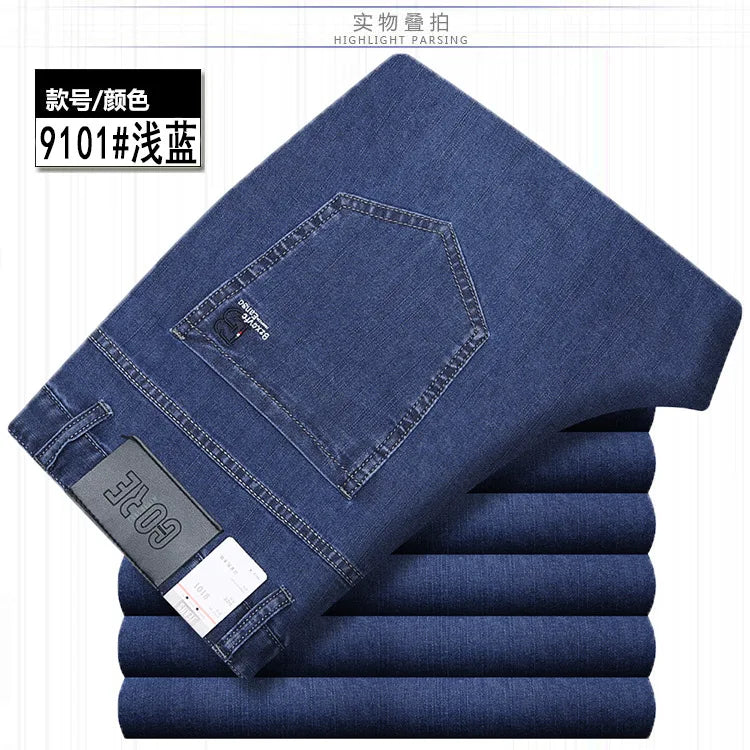 Summer Thin Denim Jeans For Men Straight Loose Stretch Casual Pants Men Blue Black Gray Trousers Mens Jean Clothing Size 40 42