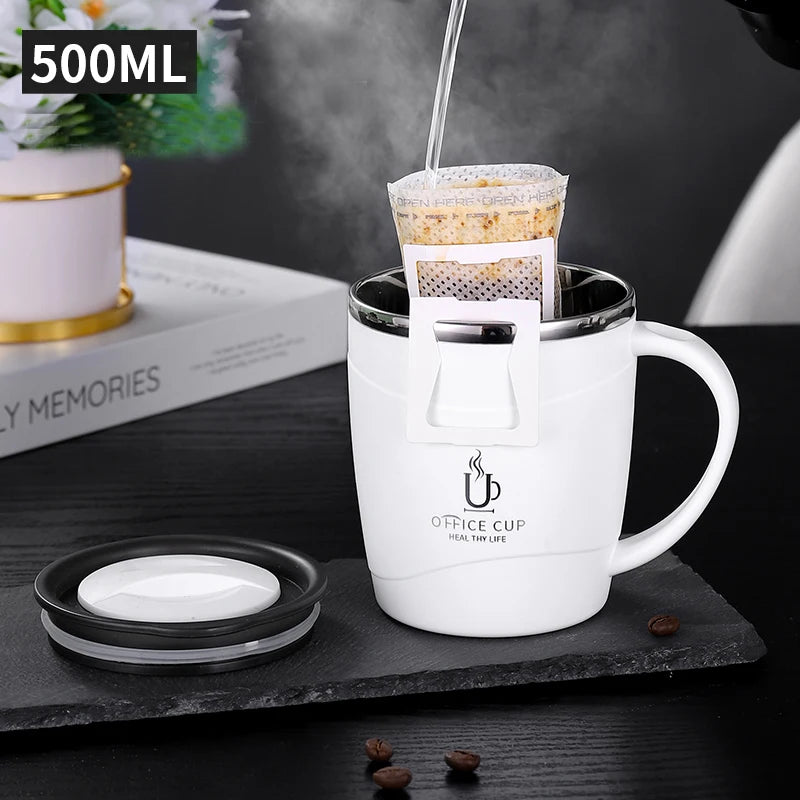 304 Stainless Steel Coffee Cup Mug With Lid Insulated Coffee Mug Double Wall Coffee Tumbler With Handle Heat-resistant Drinkware