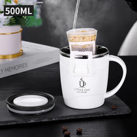 304 Stainless Steel Coffee Cup Mug With Lid Insulated Coffee Mug Double Wall Coffee Tumbler With Handle Heat-resistant Drinkware