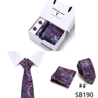 High Quality 7.5 cm Stripe Blue Tie Pocket Square Cufflinks Set For Men Gift Box Wedding Gravatas Fit Workplace