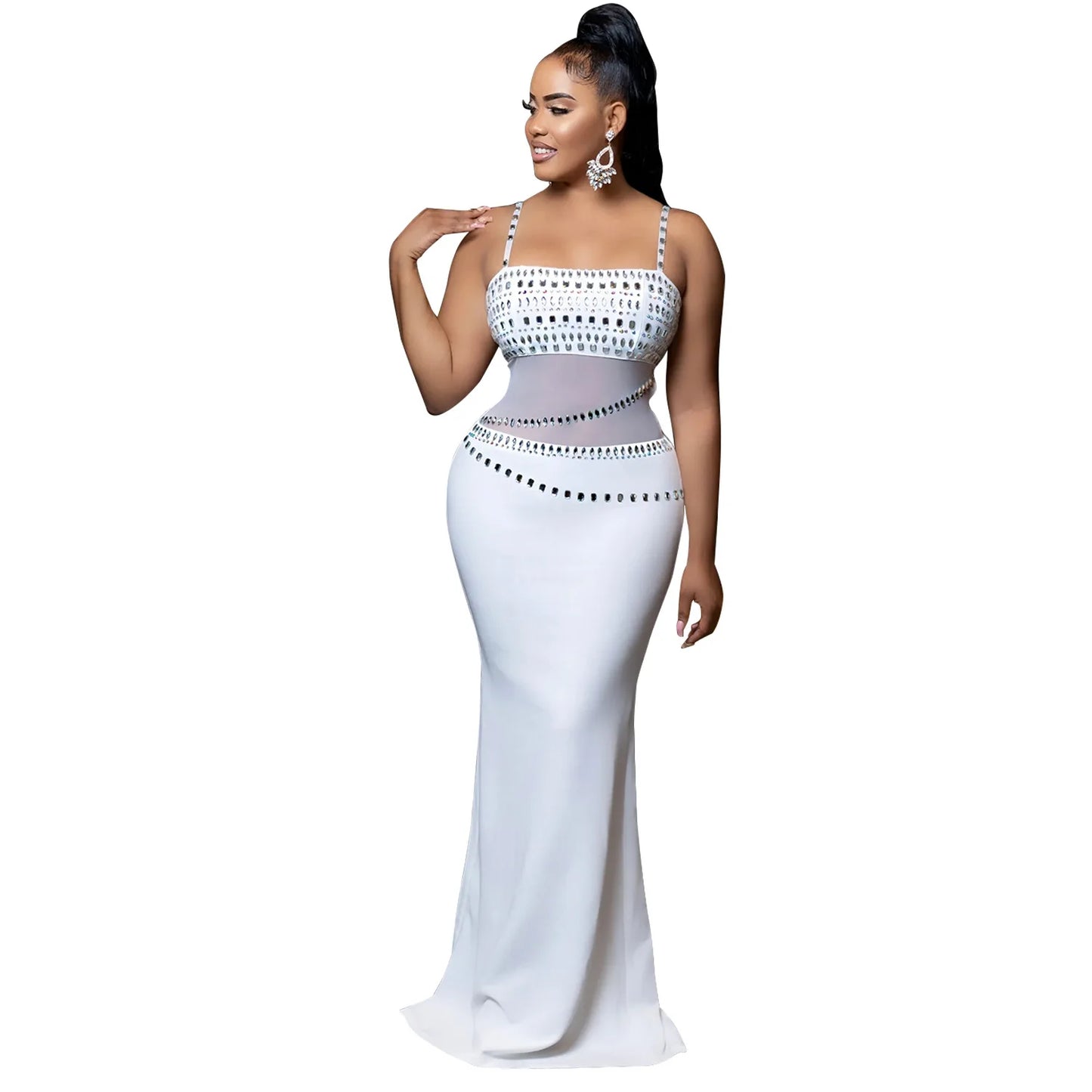 Fashion Women's Hot Diamond Mesh Dresses Summer New Sexy Transparent Lace Party Elegant Female Maxi Dress 2025