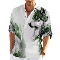 Men's 3D Button Shirt T-shirt Summer New Fashion Personalized Graffiti Standing Collar Casual Long sleeved Shirt Extra Large