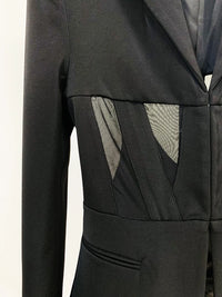 HIGH STREET Newest 2024 Designer Blazer Suit Women's Perspective Gauze Patchwork Blazer Pencil Pants