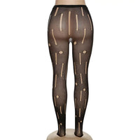 Soft Texture  Chic Nightclub See-Through Hole Leggings Comfortable Mesh Pantyhose Close Fitted   for Lady