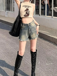 Denim shorts for women in summer, thin cut with holes and frayed edges, design sense, niche high street trendy brand, ins new st