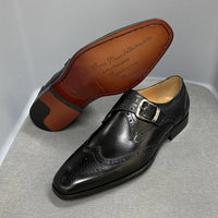 Men's Luxury Genuine Leather Wingtip Oxfords Italian Monk Strap Buckle Brogue Dress Shoes for Business Wedding Formal Wear
