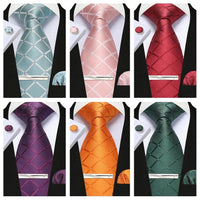 100% Silk Ties for Men Plaid & Checks Tie Clip Handkerchief Woven Classic Men's Necktie Pocket Square Set Formal Wedding Ties