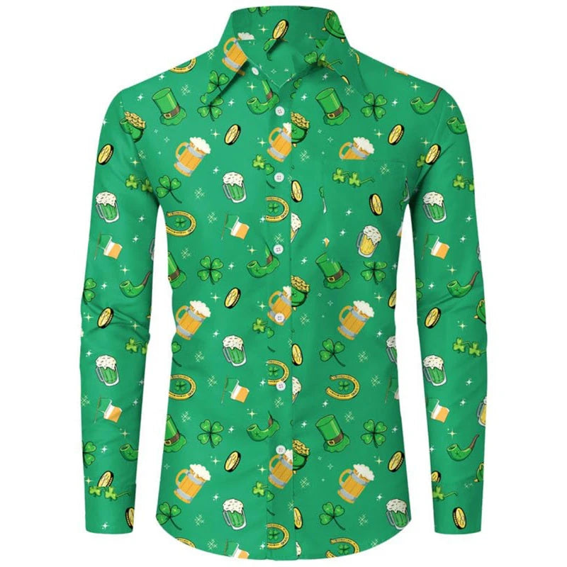 Men's shirt pattern shirt 3D printed shirt outdoor street long sleeved V-neck clothing fashion designer casual and comfortable