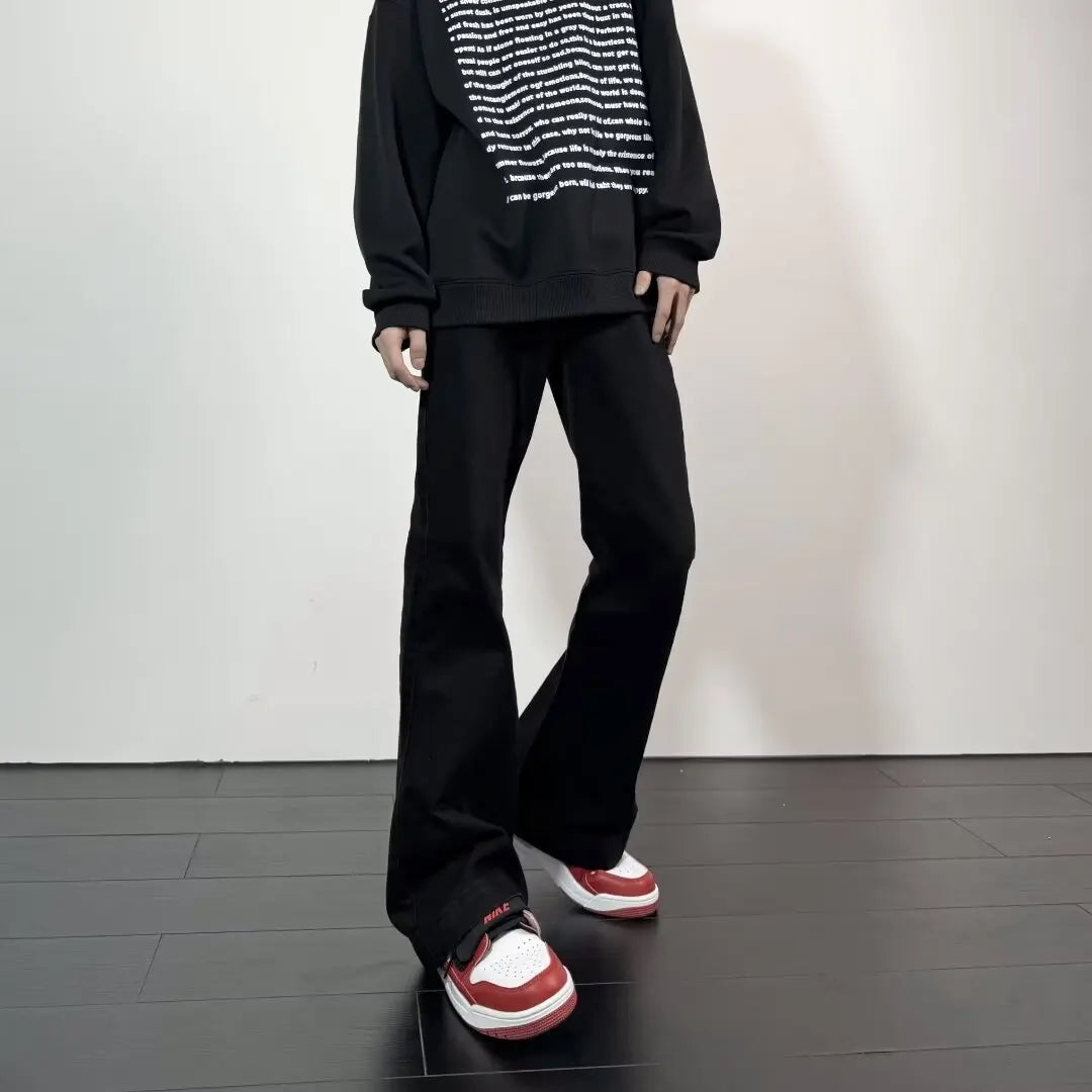 Black Jeans Men Casual Simple All-match Flare Sleeve Handsome Streetwear Daily Fashion Stretchy American Style Pantalon Homme