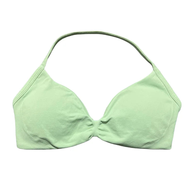 HISTELLO Sports Bra Seamless Halter Thin Strap High Support Scrunch Women Removable Pads Gym Fitness Workout Yoga Clothes