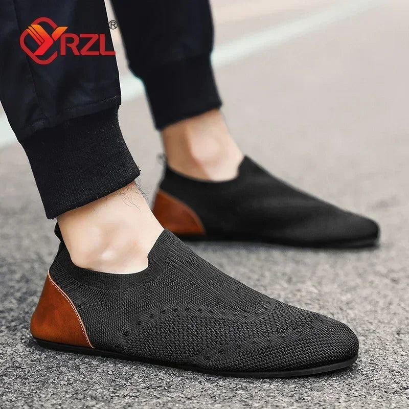 YRZL 2024 Knitted and Leisure Men Shoes Light Loafers Men's Shoes Flats Bottom Driving Walking Male Shoe Slip on Lazy Man Shoes