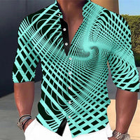 Men's long-sleeved shirt, stylish geometric print shirt, business casual slim-fit long-sleeved collared shirt for men.