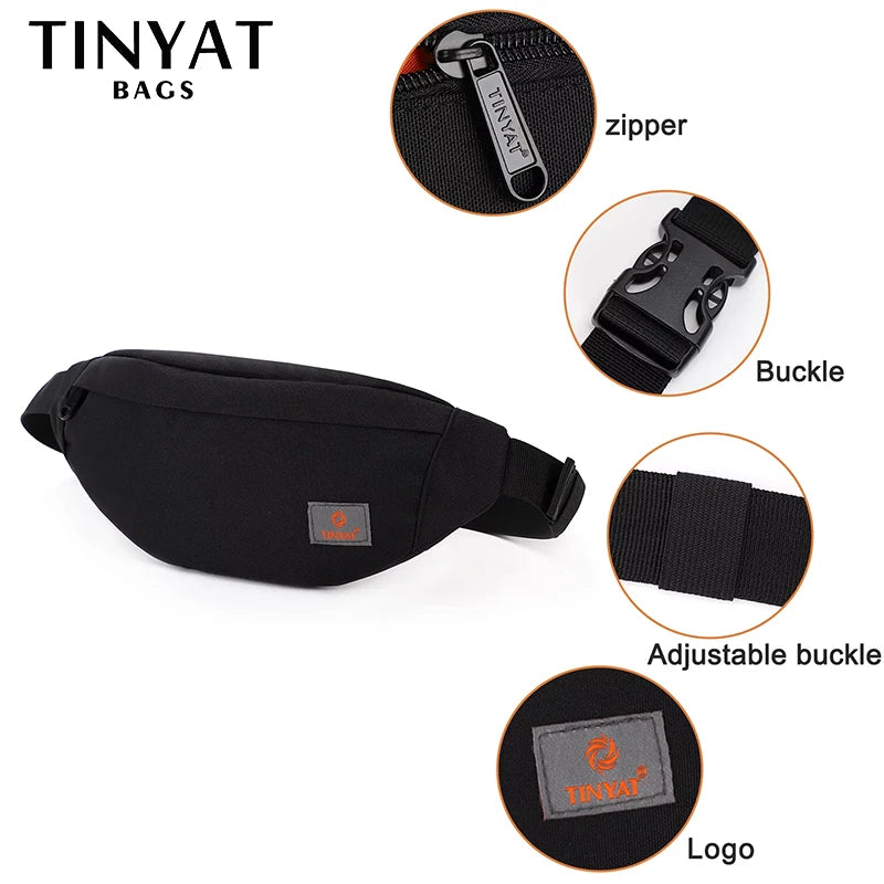 TINYAT New Men Casual Waist Pack Bag Brand Canvas Shoulder Fanny Packs Women Belt Bag Pouch For Money Phone Black Bum Hip Bag