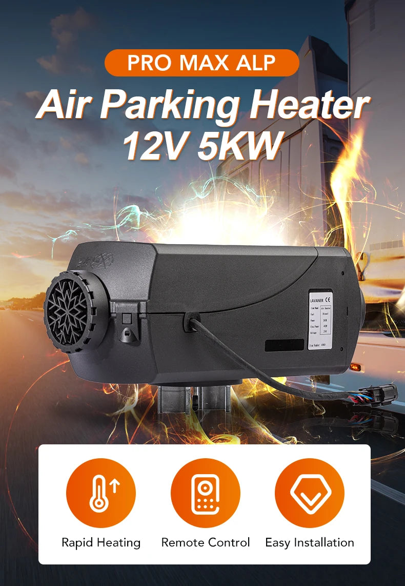 LAVANER Pro Max Alpine Water-Resistant Brushless Motor Diesel 12V 5KW (Below 18044 Feet) Air Heater for Trucks Campers Trailers