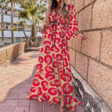 Summer Print Casual Women Dresses Oversized Holiday Beach Dress Boho Long Cover-Up Dress Female Long Sleeve Loose Tunic Dress