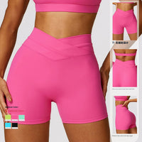 2024 Fashion Skinny Hip Raise Yoga Shorts Brushed Cross High Waist Workout Shorts Outwear Running Workout Pants Female