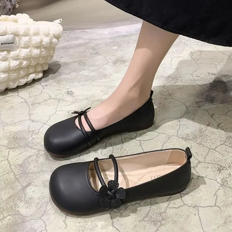 Shoes for Women Low Heel Elegant Wear Resistant Black Flowers Party Woman Flats Wholesale Chic On Sale Comfortable Non Slip 39