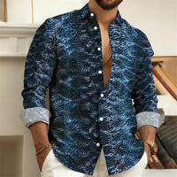 2026 New Men's Shirt: Snake-Print Long-Sleeve Shirt  Stylish Slim-Fit Turn-Down Collar Shirt, Streetwear Trend, Hawaiian Style