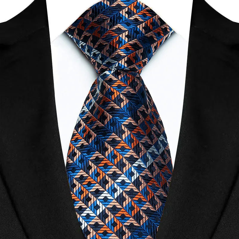 Luxury 8CM Mens Necktie Brown Orange Color Dot Stripes Ties For Man Groom Jacquard Woven Neck Tie For Business Wedding Party