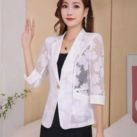 2023 Summer Women Thin Cardigan Sun Protection Clothing Hollow Lace Slim Shawl Office Ladies Work Wear  women blazers and jacket