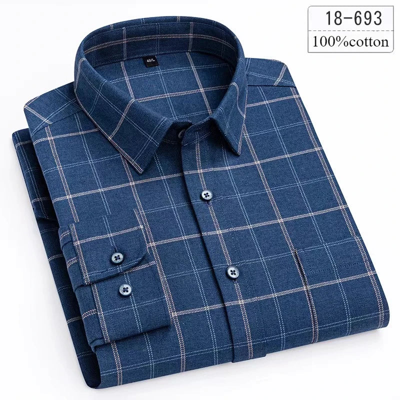 Luxury high-quality100%cotton houndstooth full shirts for men slim fit Casual shirt long-sleeve plaid soft designer clothes ropa