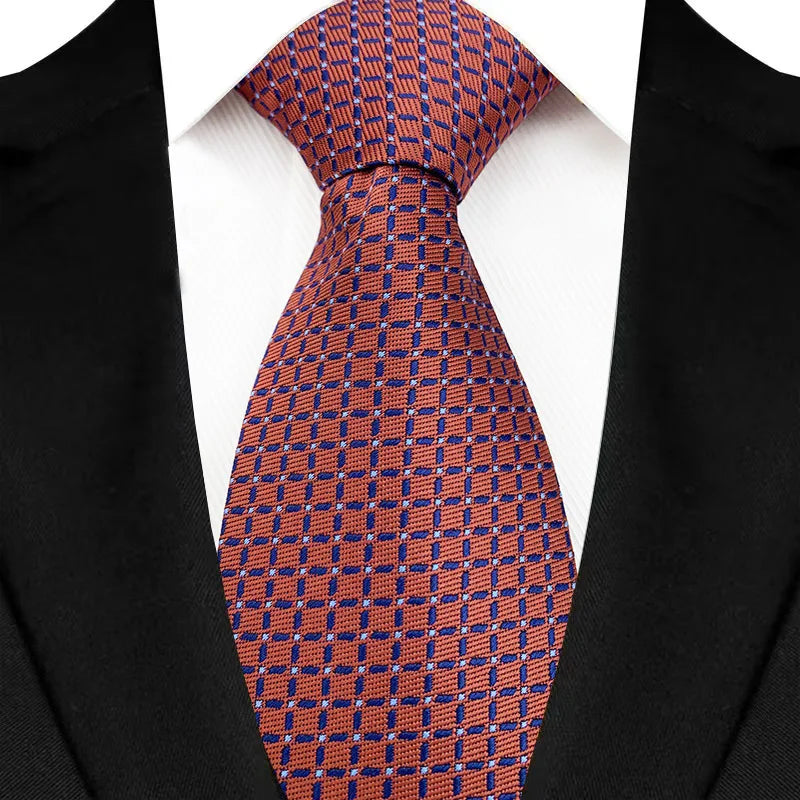 Luxury 8CM Mens Necktie Brown Orange Color Dot Stripes Ties For Man Groom Jacquard Woven Neck Tie For Business Wedding Party