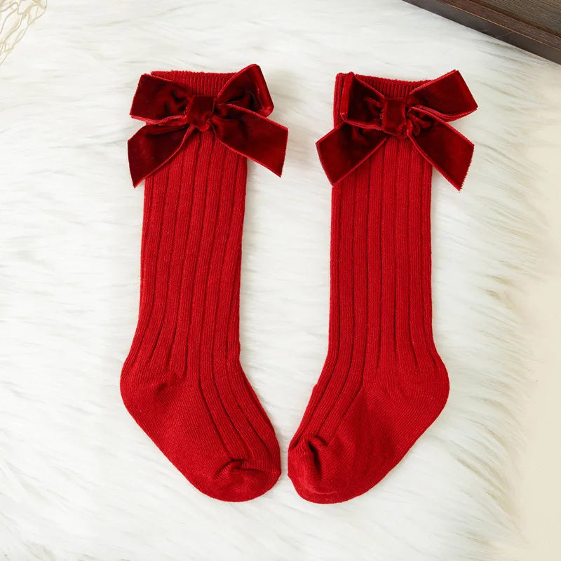 Autumn Winter Baby Girls Bowknot Knee High Socks Toddler Tube Princess Sock For Kids Knitted Socken Cute Leg Warmer 0-8Years