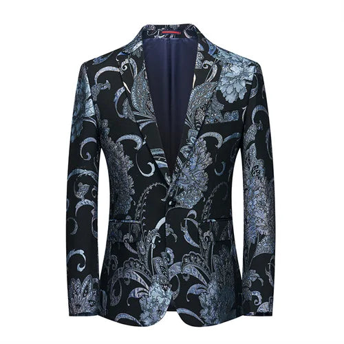 New Men Fashion Flower Suit Luxury Jacquard Jacket Homme Wedding Ball Party Single Button Blazer Singer Stage Performance Coat