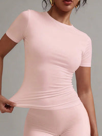 Women's White Solid Round Neck Short Sleeve Fitted T-Shirt for Summer Casual Wear