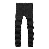 European and American Men's Casual Jeans with Embroidered Roses, Fashionable Ripped, Slim-fit, Stretch, Ankle-length Trousers
