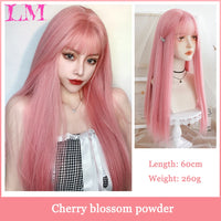 LM Synthetic Black Wig with Long Ponytail Short Straight Wig Lolita Cosplay Party Harajuku Blonde Wig With Bangs for Women