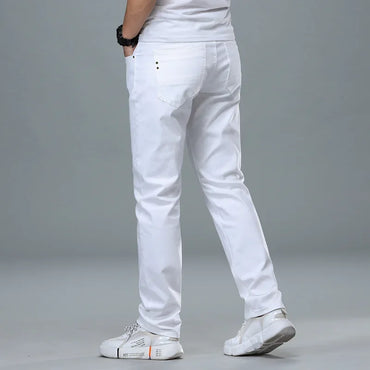 White Jeans Men Plus Size 36 38 40 Loose Oversized Red Trousers Stretched Denim Mens Casual Slim Fit Straight Elastic Man Pant