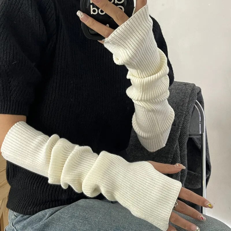 Long Fingerless Gloves Women Mitten Winter Arm Warmer Knitted Arm Sleeve Fashion Casual Soft Girls Clothes Punk Gothic Gloves