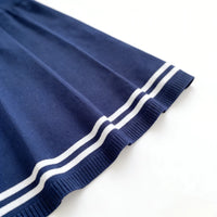 Women's White Short Sleeve Peter Pan Collar Bow Sundress Striped Hem Stretchy Ribbed Knit A-Line Mini Dress Casual Party Dress