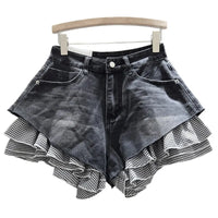 Jeans Shorts Women Vintage Denim Short Pants High Waist Detachable Hem Plaid Cloth Distressed Washed Streetwear Summer Denims