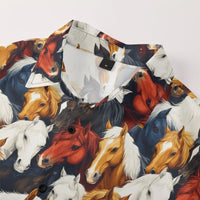 Hawaiian Button Up Shirts Equestrian Bloom Horse Floral Printed Full Sleeve Streetwear Casual Men Summer Vacay Beach Parties